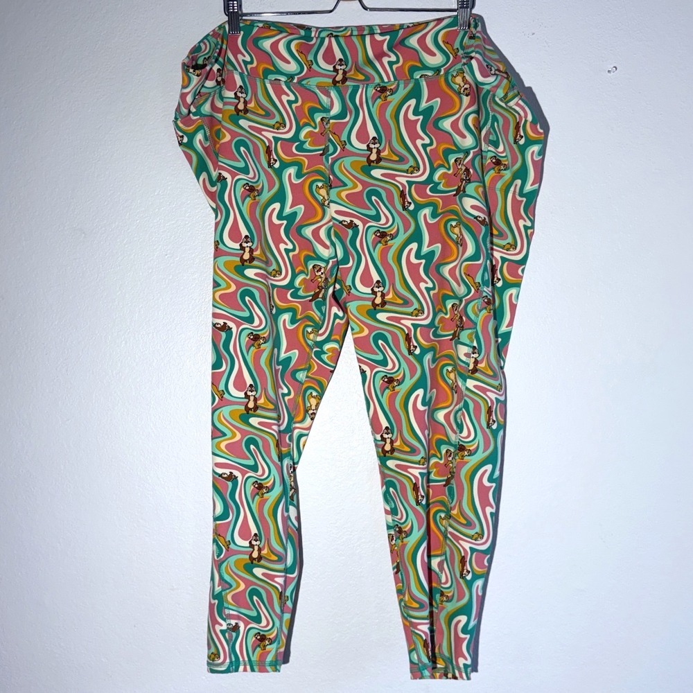 Disney Chip n Dale Psychedelic Swirl Leggings Pockets Pink Green Plus Size 3X